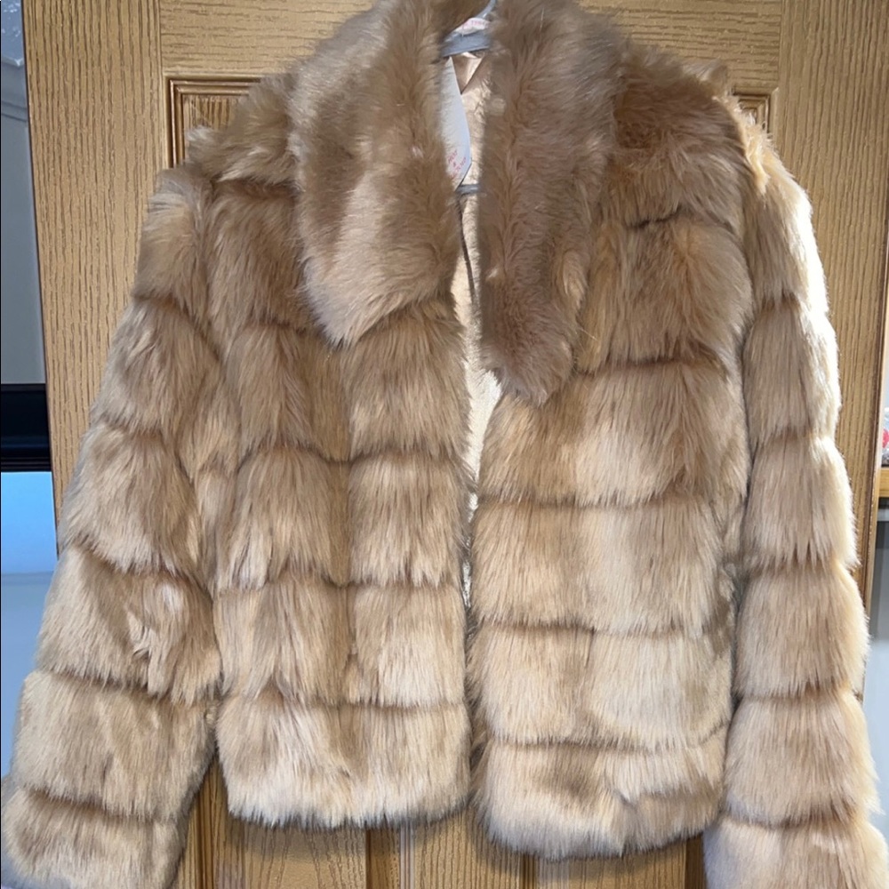 Womens Tan Plush Fur Coat